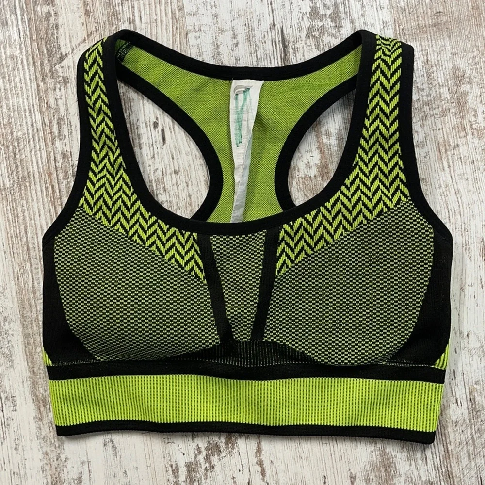 Fabletics Bianca Black and Yellow Seamless Sports Bra Size XS